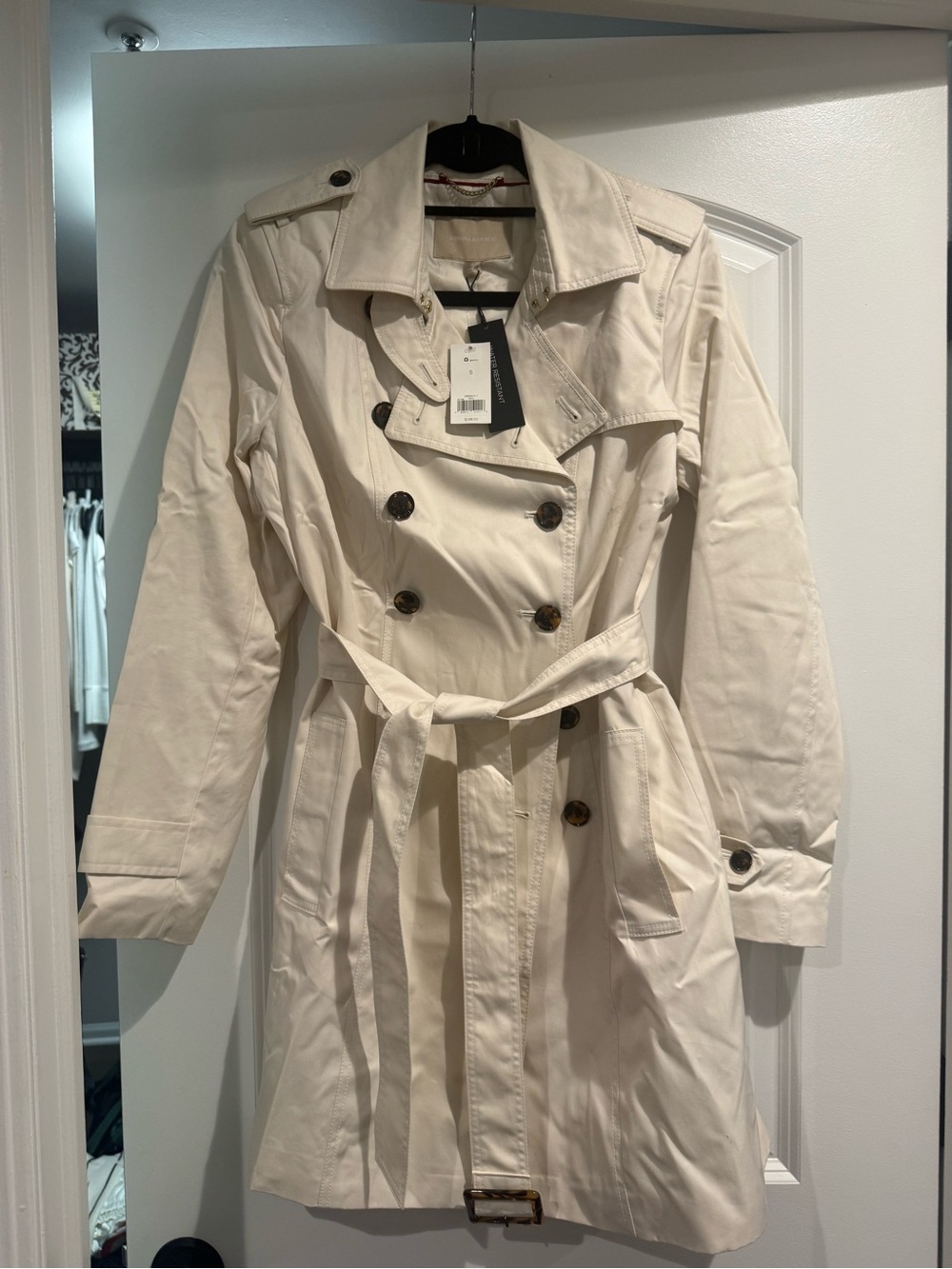 NWT - Women’s Cream Double-Breasted Trench Coat with Belt